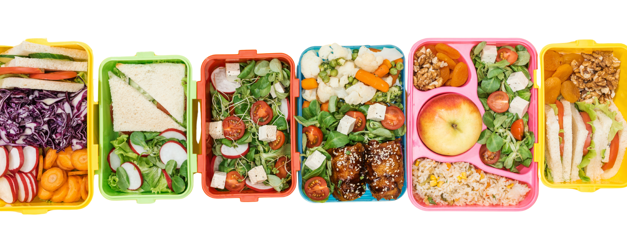 Colourful school lunchboxes